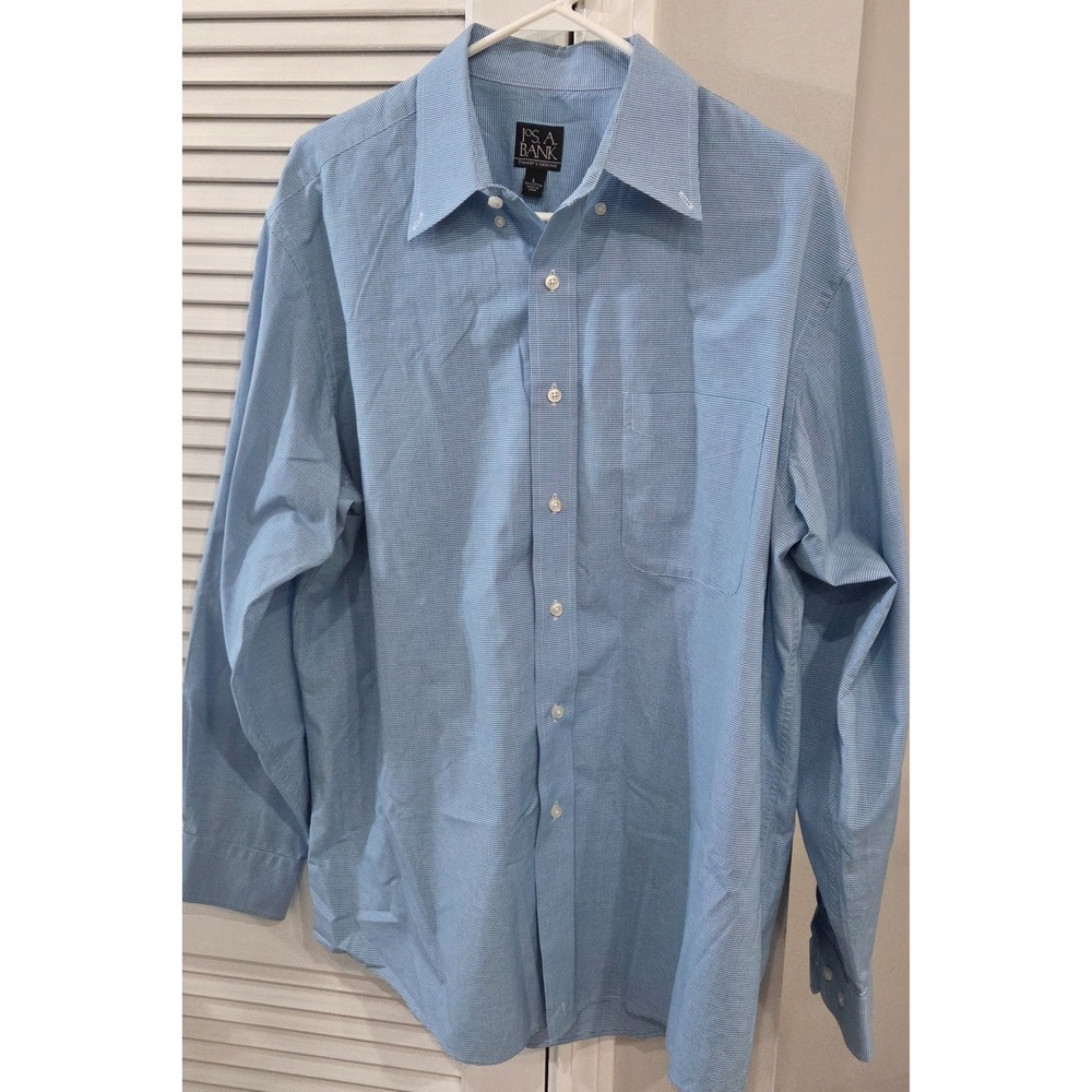 Joseph A Bank Traveler Collection Blue Gingham Tailored Dress Shirt Large